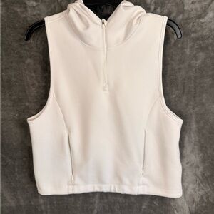 Athleta White Sleeveless Half-Zip Cropped Hoodie Tank